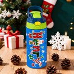 Personalized Deer Santa Claus Christmas-Themed Letters 12 oz Insulated Kid Water Bottle with Handle and Straw Christmas Gift for Boys Girls
