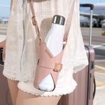 Personalized Engraved Name PU Leather Water Bottle Carrier Holder with Shoulder Strap Christmas Birthday Gift for Her Hiking Camping Lovers