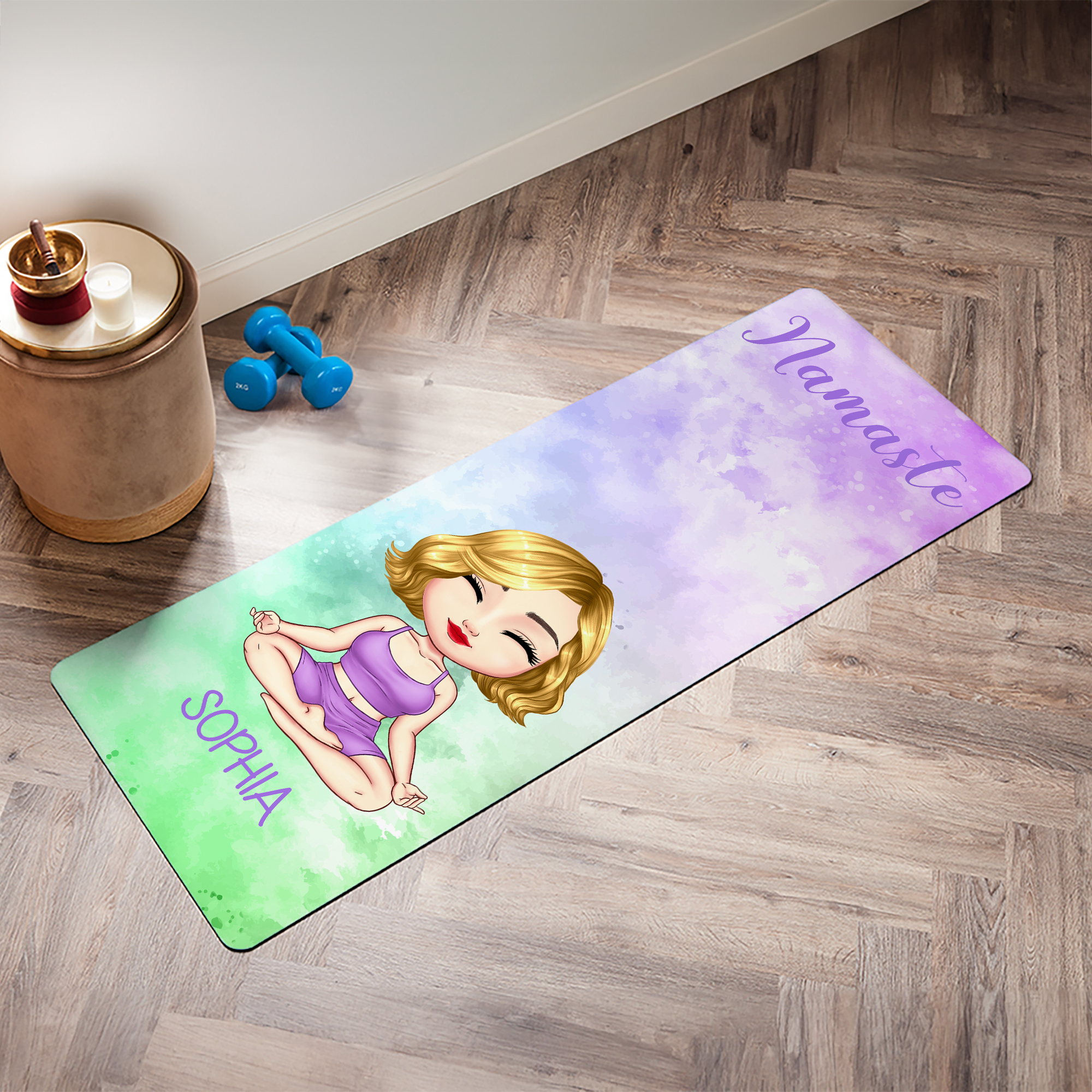 Tapis de yoga super absorbant avec nom et titre Accessoires de sport Cadeau d'anniversaire pour les amateurs de yoga