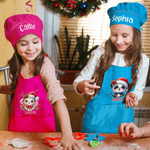 Personalised Cartoon Christmas Hat Animal Adjustable Kid Apron Chef Hat Set with Name and Pocket for Cooking Christmas Gift for Kids