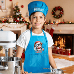 Personalised Cartoon Christmas Hat Animal Adjustable Kid Apron Chef Hat Set with Name and Pocket for Cooking Christmas Gift for Kids