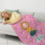Coperta morbida personalizzata con fiore di nascita e personaggio in stile cartone animato regalo di Natale o compleanno adatto per tutte le età