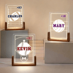 Personalized Ball Silhouette Acrylic LED Night Light with Wooden Base and Name Number Desk Decor Birthday Christmas Gift for Sports Lovers