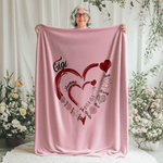 Personalized Double-Layer Heart Soft Throw Blanket with Kid's Names Home Decor Christmas Mother's Day Birthday Gift for Grandma Kids