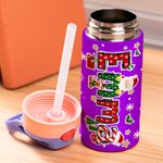 Personalized Deer Santa Claus Christmas-Themed Letters 12 oz Insulated Kid Water Bottle with Handle and Straw Christmas Gift for Boys Girls