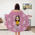 Personalised Multicolour Soccer Cartoon Character Soft Hooded Blanket with Name and Number Game Day Team Birthday Gift for Soccer Lovers