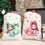 Sacco di Babbo Natale personalizzato in tela con nome e pupazzo di neve regalo perfetto per amici e famiglia