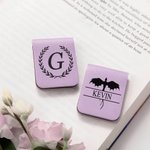 Marque-page magnétique en cuir PU avec nom et initiales Cadeau d'anniversaire pour les amoureux du livre
