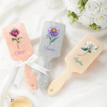 Personalized Birth Flower Paddle Air Cushion Comb with Name and Handle Ribbon Makeup Tool Christmas Birthday Gift for Women Girls