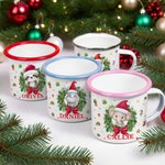 Personalised Wreath Cartoon Christmas Hat Animal 12 oz Enamel Mug with Name Christmas Gift for Family Kids