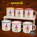 Personalised Multicolor Classic Cartoon Bats Halloween Witch Marsupilami 12 oz Enamel Mug with Name Halloween Gift for Kids | Callie × Marsupilami®