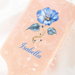 Personalized Birth Flower Paddle Air Cushion Comb with Name and Handle Ribbon Makeup Tool Christmas Birthday Gift for Women Girls