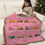 Personalized Construction Truck Multicolor Soft Tassel Blanket with Name Birthday Christmas Gift for Kids Truck Lovers