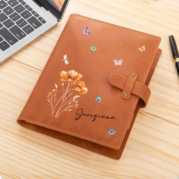 Personalized Multiple Watercolor Flower PU Leather Notebook Cover with Name Christmas Birthday Gift for Women Friends