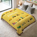 Personalized Construction Truck Multicolor Soft Tassel Blanket with Name Birthday Christmas Gift for Kids Truck Lovers