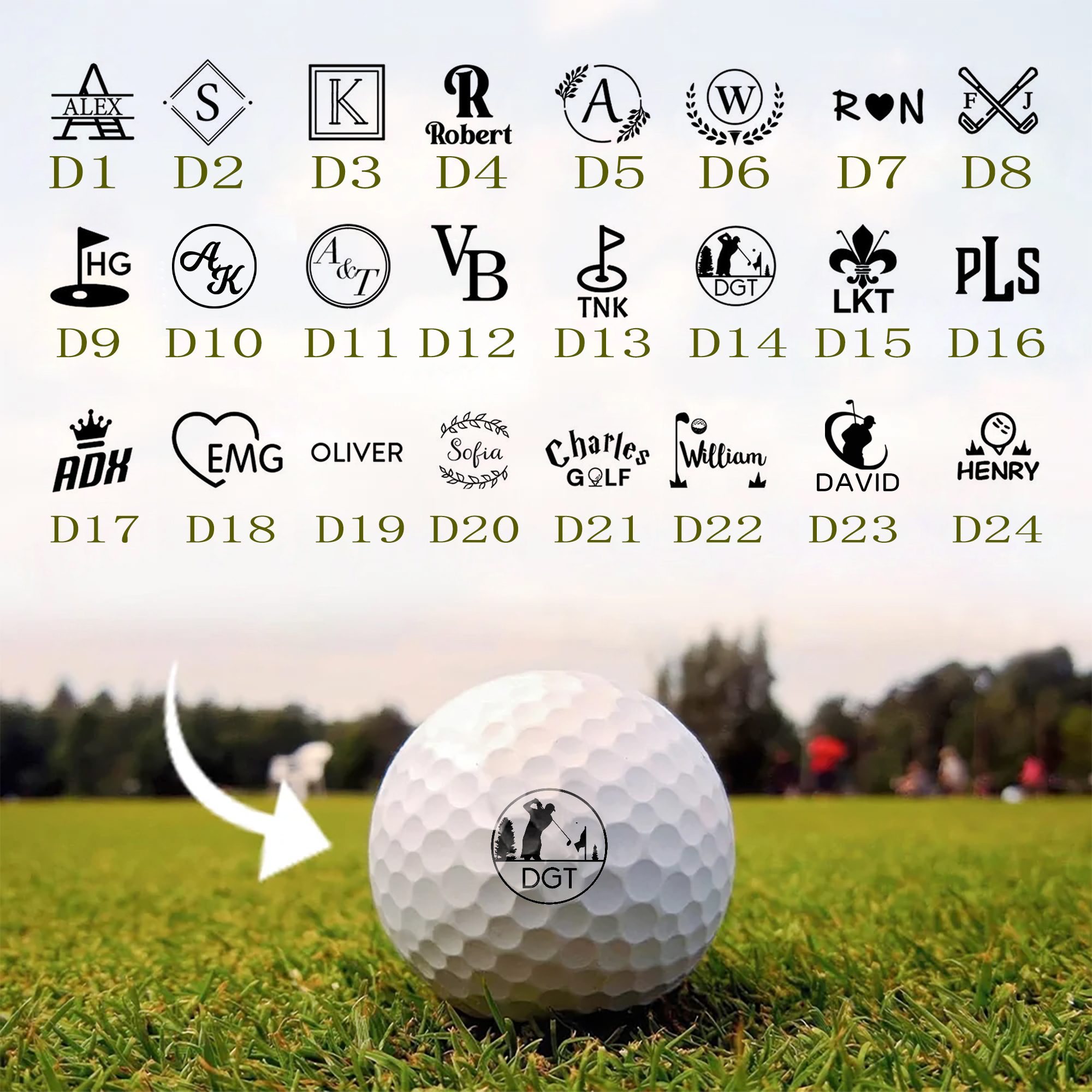 Personalized Monogram Initial Colorful Golf Ball Stamp with Metal ...