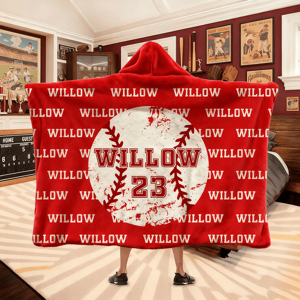 Personalized Balls Design Soft Hooded Blanket with Name and Number Team Birthday Christmas Gift for Sports Lovers