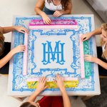 Personalized Chinoiserie Blue and White Flowers Mahjong Mat with Monogram Game Accessory Christmas Birthday Gift for Mahjong Lovers