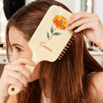 Personalized Birth Flower Paddle Air Cushion Comb with Name and Handle Ribbon Makeup Tool Christmas Birthday Gift for Women Girls