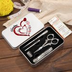 Personalized Family Heart Design Tin Box and 6 Pcs Sewing Tools Set with Kid Names Christmas Birthday Gift for Tailor Sewing Lover