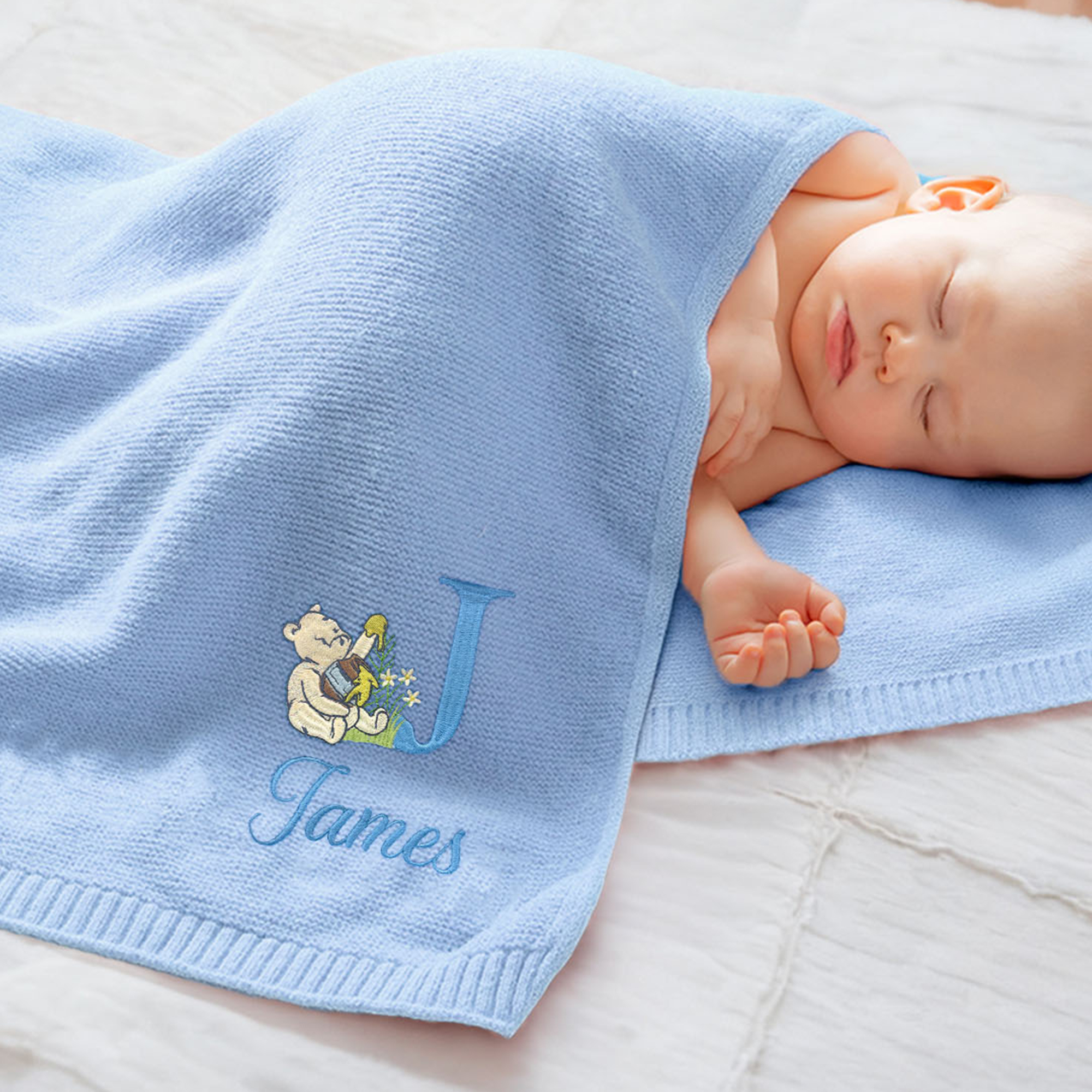 Discover Personalized Classic Winnie the Pooh Initial Soft Cotton Baby Blanket with Embroidered Name Baby Shower Birthday Gift for Newborns Babies
