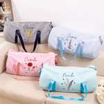 Personalizzato nascita fiore a strisce grande borsa in tela Duffle con nome e tracolla Sport viaggio essenziale Natale regalo di compleanno per le donne