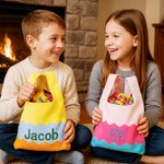 Personalisierte Bunte Gestrickte Kontentasche mit Namen Stickerei Blumen Wellenstreifen Handtasche Urlaub Party Geburtstag Geschenk für Damen Mädchen