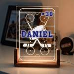 Personalized Ball Silhouette Acrylic LED Night Light with Wooden Base and Name Number Desk Decor Birthday Christmas Gift for Sports Lovers
