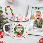 Personalised Wreath Cartoon Christmas Hat Animal 12 oz Enamel Mug with Name Christmas Gift for Family Kids
