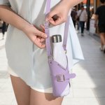 Personalized Engraved Name PU Leather Water Bottle Carrier Holder with Shoulder Strap Christmas Birthday Gift for Her Hiking Camping Lovers