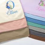 Personalised Embroidered Peter Rabbit Soft Cotton Baby Blanket with Initial and Name Happy Easter Birthday Gift for Newborns Kids