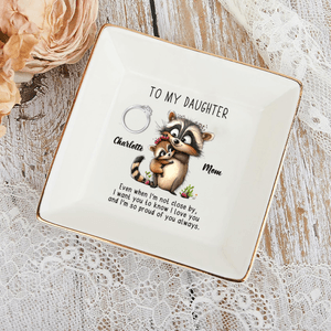Personalised Watercolor Mom and Baby Animals Square Ceramic Trinket Jewellery Dish with Name and Text Home Decor Christmas Birthday Gift for Family