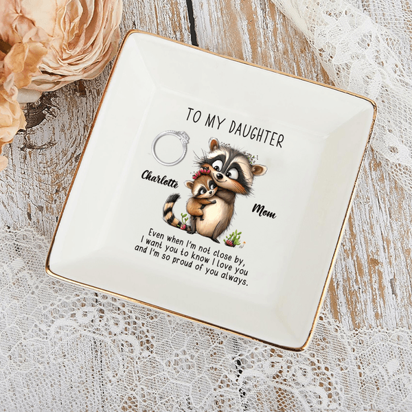 Personalized Watercolor Mom and Baby Animals Square Ceramic Trinket Jewelry Dish with Name and Text Home Decor Christmas Birthday Gift for Family