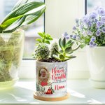 Personalised Photo Frame Design Ceramic Plant Pot with Bamboo Base and Title Sympathy Memorial Gift for Loss of Loved One