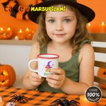 Personalised Multicolor Classic Cartoon Bats Halloween Witch Marsupilami 12 oz Enamel Mug with Name Halloween Gift for Kids | Callie × Marsupilami®