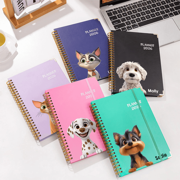 Planificador Personalizado Múltiple 3D Personajes de Mascotas 2026 Cuaderno espiral A5 con nombre y Agenda semanal mensual Regalo de cumpleaños para amigos amantes de las mascotas