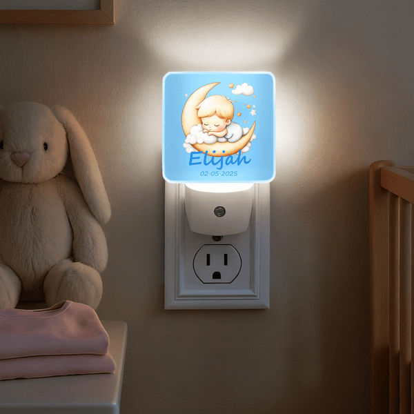 Personalized Moon Clouds Stars Cute Sleeping Cartoon Baby Soft Glow LED Night Light with Name Date Nursery Decor Birthday Baby Shower Gift for Kid