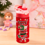 Personalized Deer Santa Claus Christmas-Themed Letters 12 oz Insulated Kid Water Bottle with Handle and Straw Christmas Gift for Boys Girls