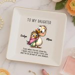 Personalised Watercolor Mom and Baby Animals Square Ceramic Trinket Jewellery Dish with Name and Text Home Decor Christmas Birthday Gift for Family