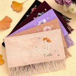 Personalized Watercolor Style Flower Multicolor Super Soft Tassel Warm Scarf with Name with Christmas Birthday Anniversary Gift for Family Friends