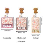 Personalised Western Cowgirl Style Highland Cow Badge Reel with Text and Heart Charm Nurse Week Birthday Christmas Gift for Nurse Medical Staff