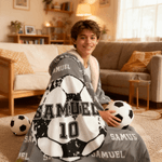 Personalized Balls Design Soft Hooded Blanket with Name and Number Team Birthday Christmas Gift for Sports Lovers