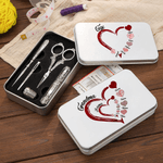 Personalized Family Heart Design Tin Box and 6 Pcs Sewing Tools Set with Kid Names Christmas Birthday Gift for Tailor Sewing Lover