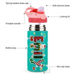 Personalized Deer Santa Claus Christmas-Themed Letters 12 oz Insulated Kid Water Bottle with Handle and Straw Christmas Gift for Boys Girls