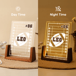 Personalized Ball Silhouette Acrylic LED Night Light with Wooden Base and Name Number Desk Decor Birthday Christmas Gift for Sports Lovers