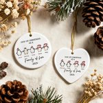 Personalized Our First Christmas Penguin Family  Heart Ceramic Ornament with Names and Year Tree Decor Christmas Gift for Family Kids