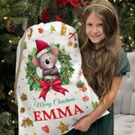 Personalized Cute Cartoon Christmas Animal Wreath Drawstring Christmas Gift Bag with Name Christmas Eve Party Gift for Kids Family Friends