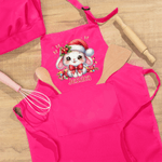 Personalised Cartoon Christmas Hat Animal Adjustable Kid Apron Chef Hat Set with Name and Pocket for Cooking Christmas Gift for Kids