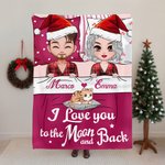 Coperta morbida personalizzata con coppia di personaggi e gatto nome e testo regalo di Natale per coppie