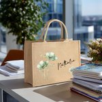 Personalized Watercolour Style Flower Large Jute Tote Bag with Name Travel Party Birthday Gift for Women